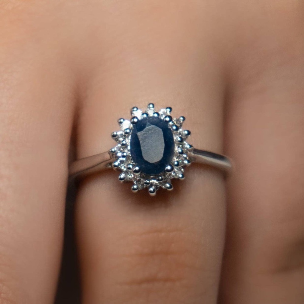 Genuine Sapphire & White Topaz Ring – Solid .925 Sterling Silver